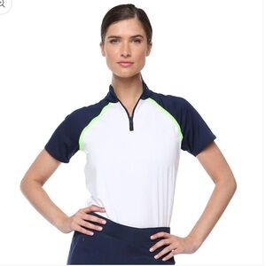 NWT Belyn Key La Jolla Raglan Cap Sleeve Shirt Top Chalk Ink Neon Green Small